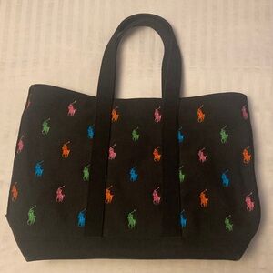 Ralph Lauren Canvas Tote with Multicolor Pony Embroidery